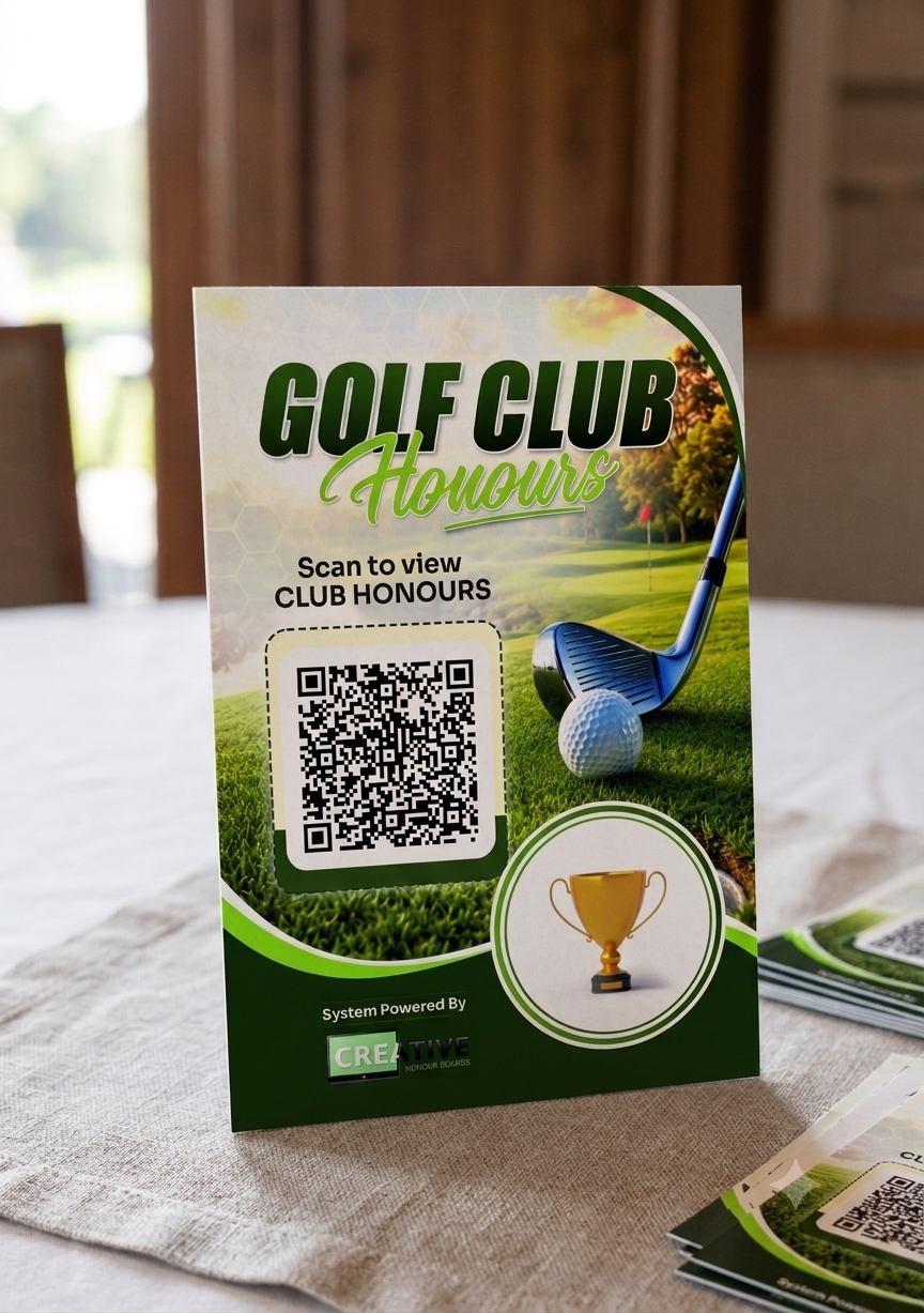 Golf Club Digital Honours Board System + 5 pack of Table Top QR Signs