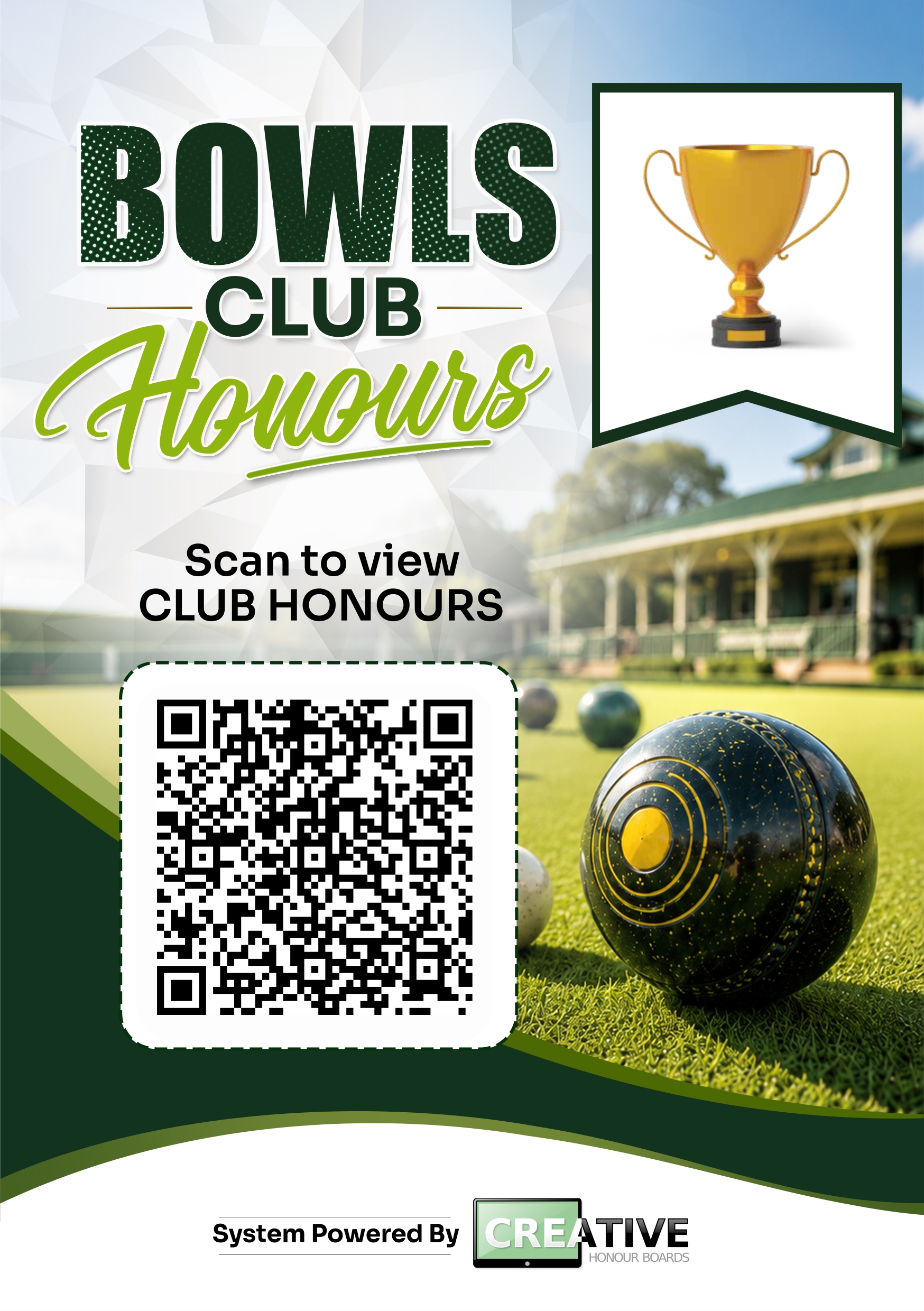 Bowls Club Digital Honours Board System + 5 pack of Table Top QR Signs