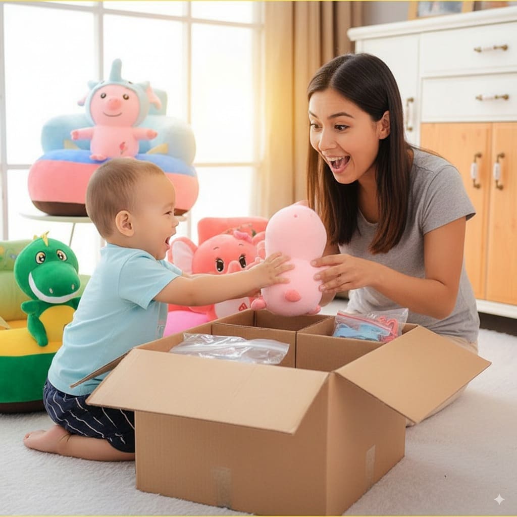 Asiento infantil de peluche en forma de ciervo