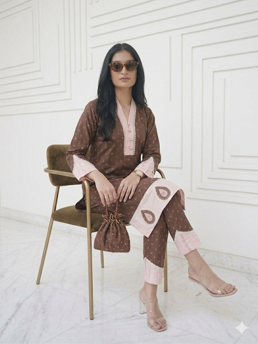 Leaf Pattern Brown & Pink Co-ord Set