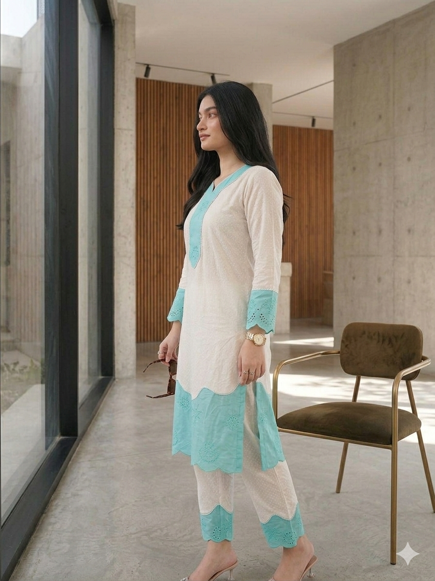 Chicken Aqua & White Cotton Co-ord Set
