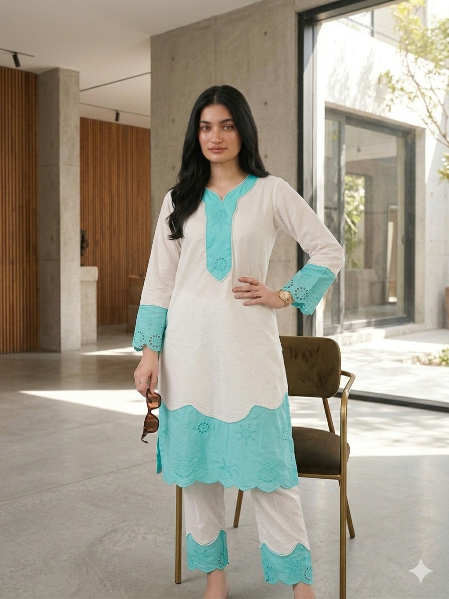Chicken Aqua & White Cotton Co-ord Set