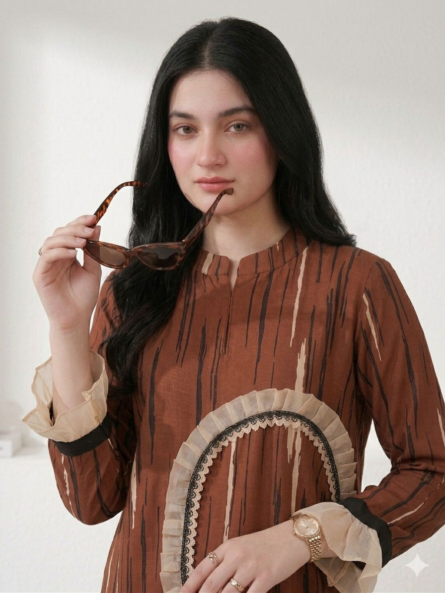 Brown Printed Heart Pattern co-ord set