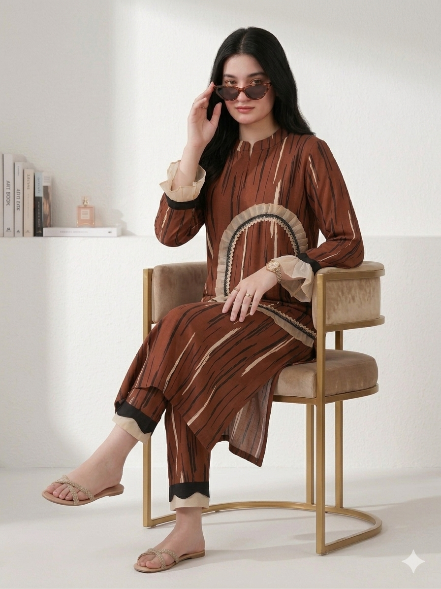 Brown Printed Heart Pattern co-ord set