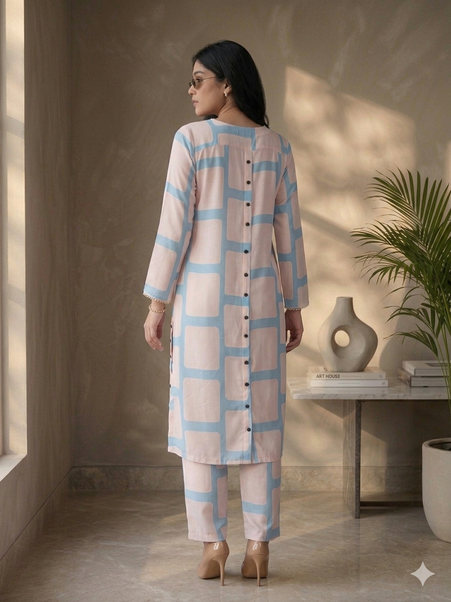 Pastel Grid Printed Co-ord Set