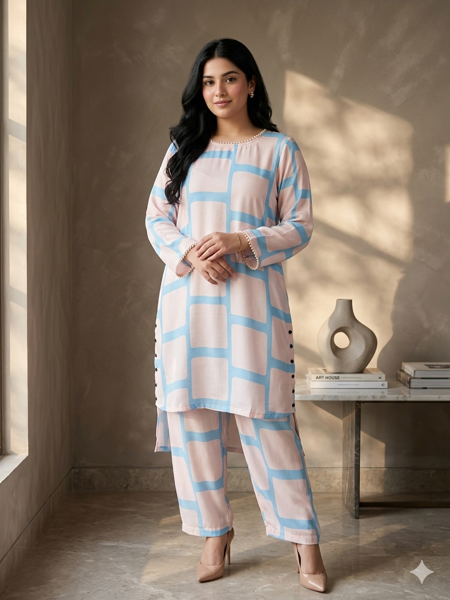 Pastel Grid Printed Co-ord Set