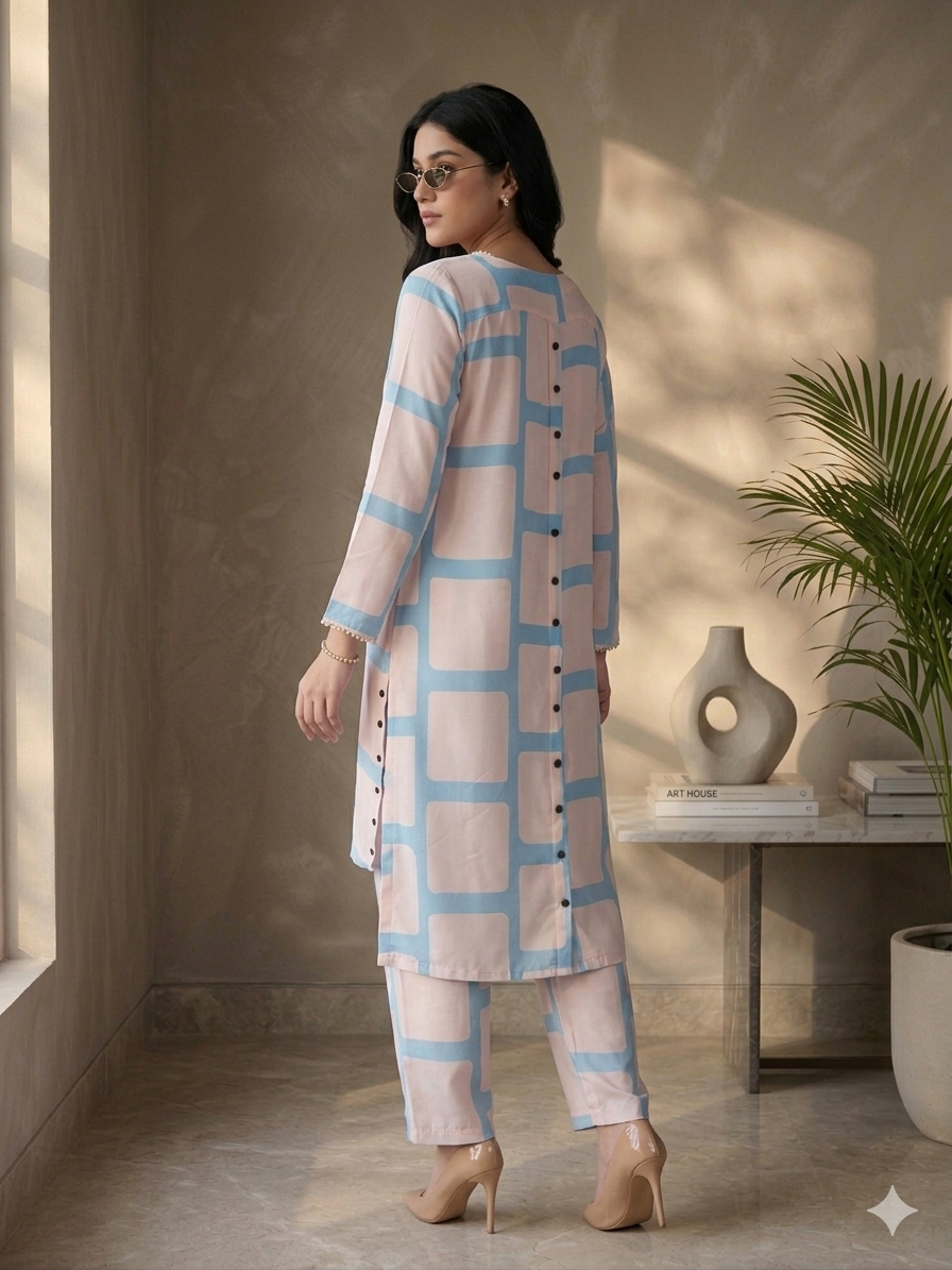 Pastel Grid Printed Co-ord Set