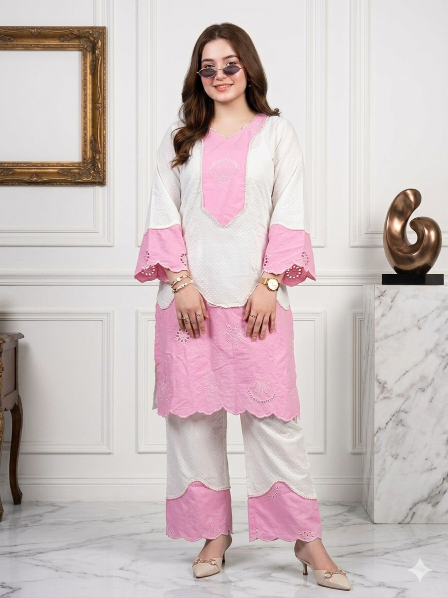 Chicken Pink & White Cotton Co-ord Set