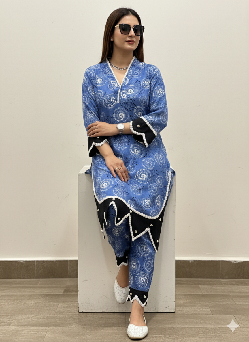 Blue Printed Kurta Set