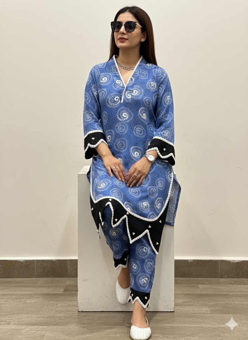 Blue Printed Kurta Set