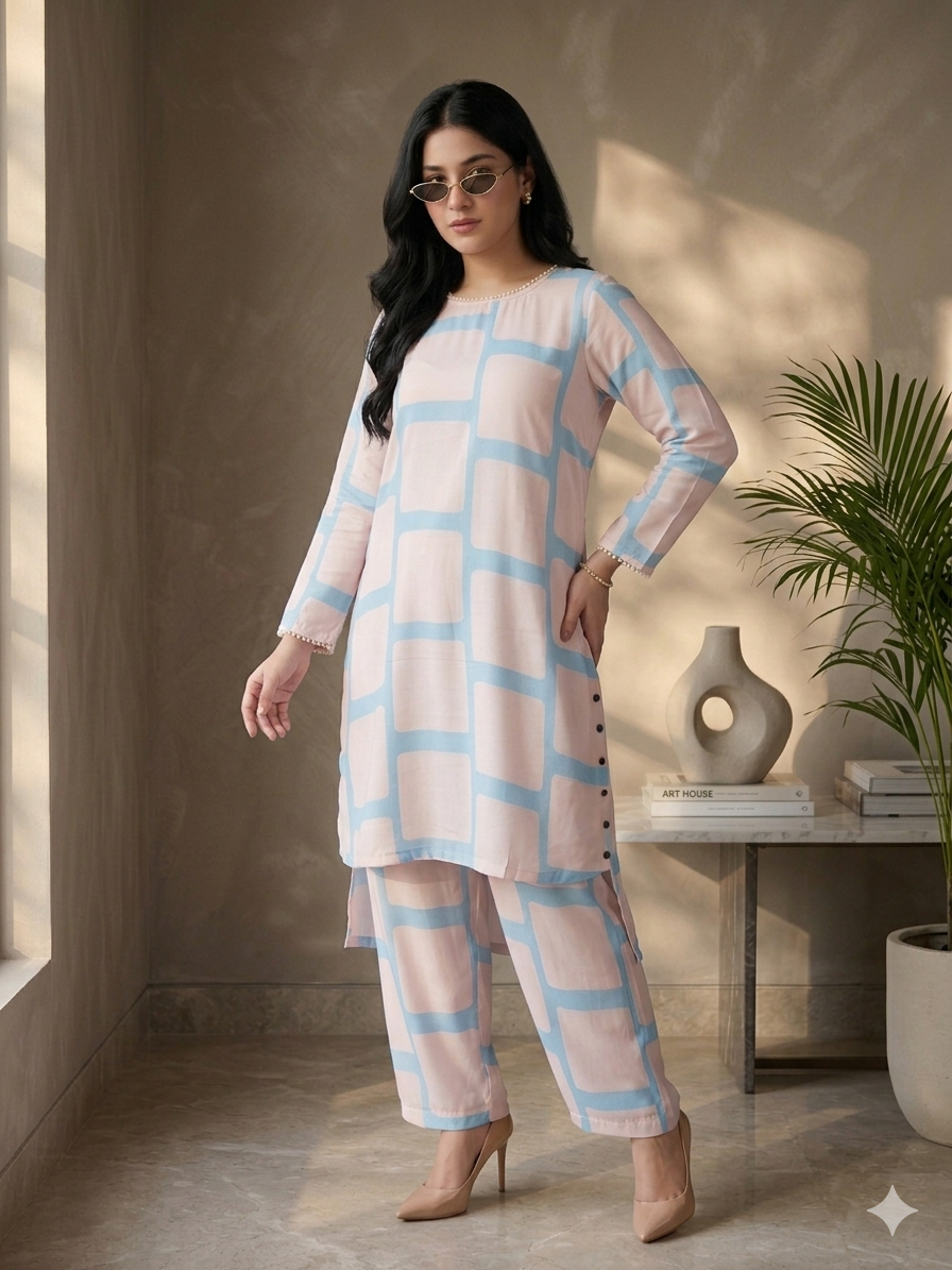 Pastel Grid Printed Co-ord Set