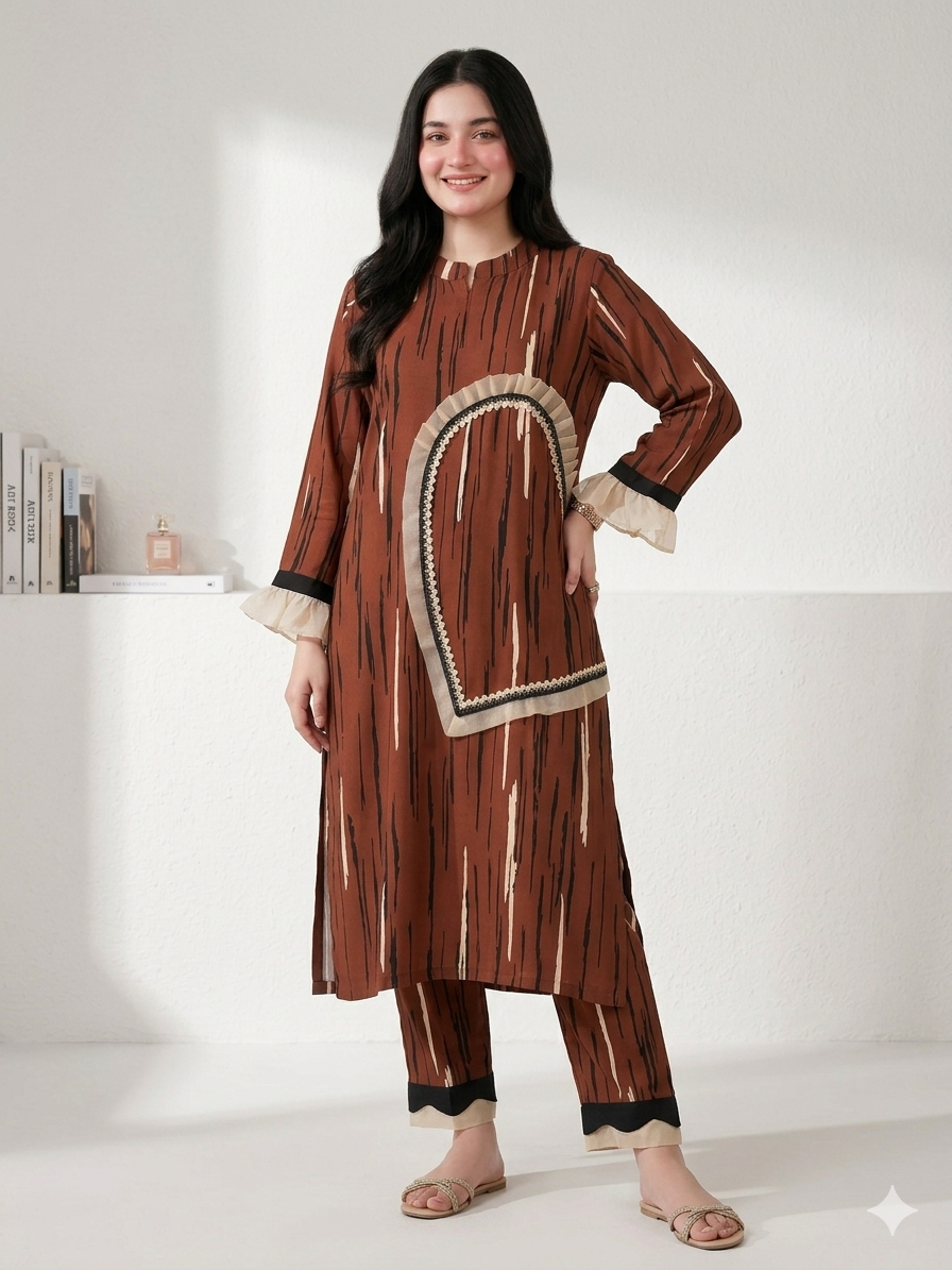 Brown Printed Heart Pattern co-ord set
