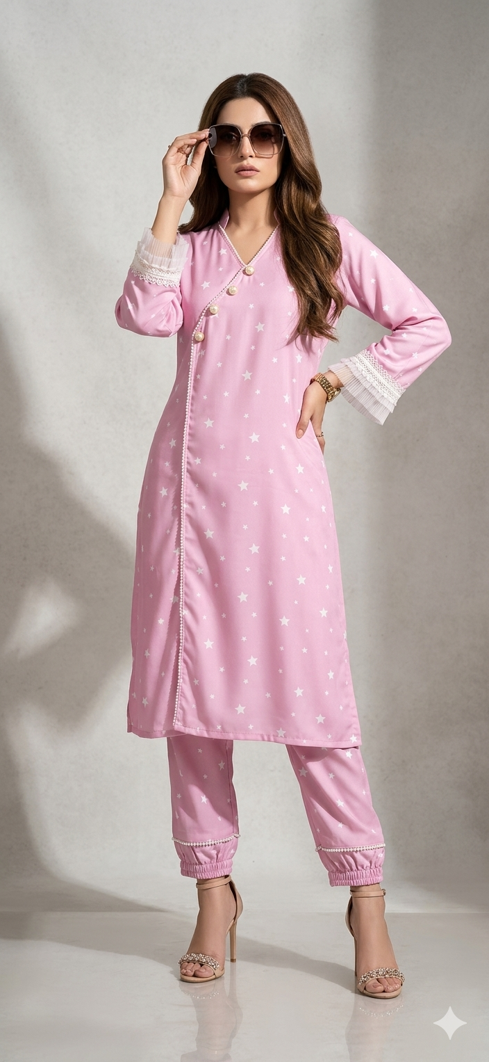 Pink Star Print Pearl Co-ord Set