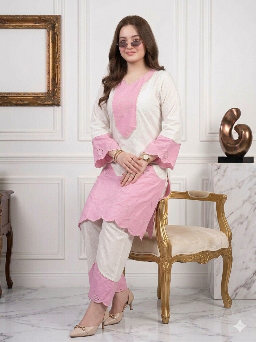 Chicken Pink & White Cotton Co-ord Set