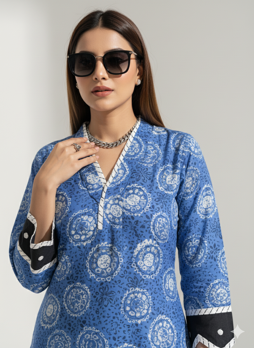 Blue Printed Kurta Set
