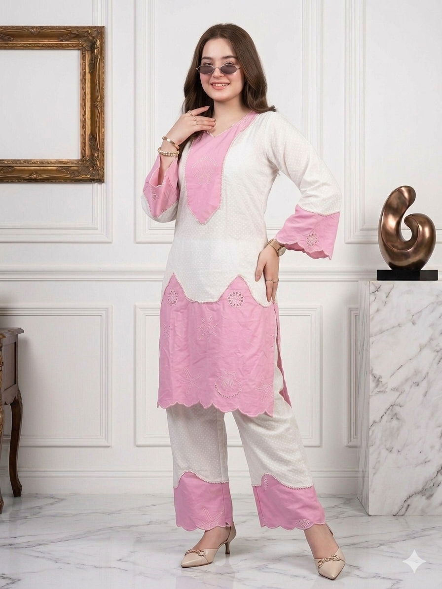 Chicken Pink & White Cotton Co-ord Set