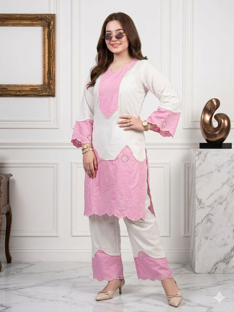Chicken Pink & White Cotton Co-ord Set