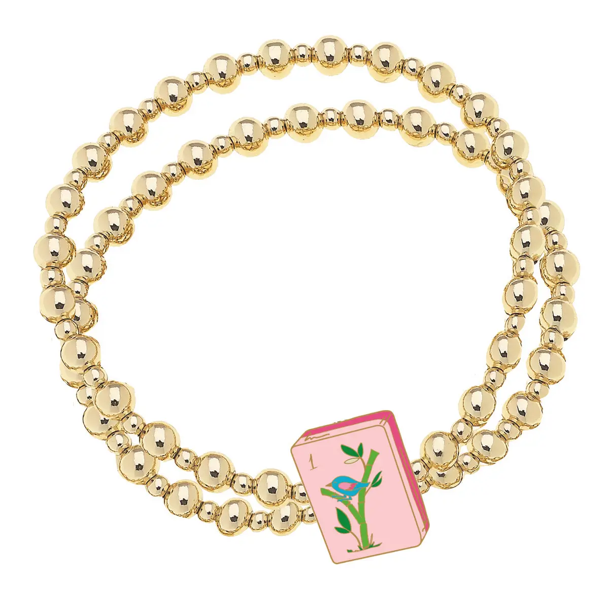 Gold Beaded Bracelet with Floral Charm