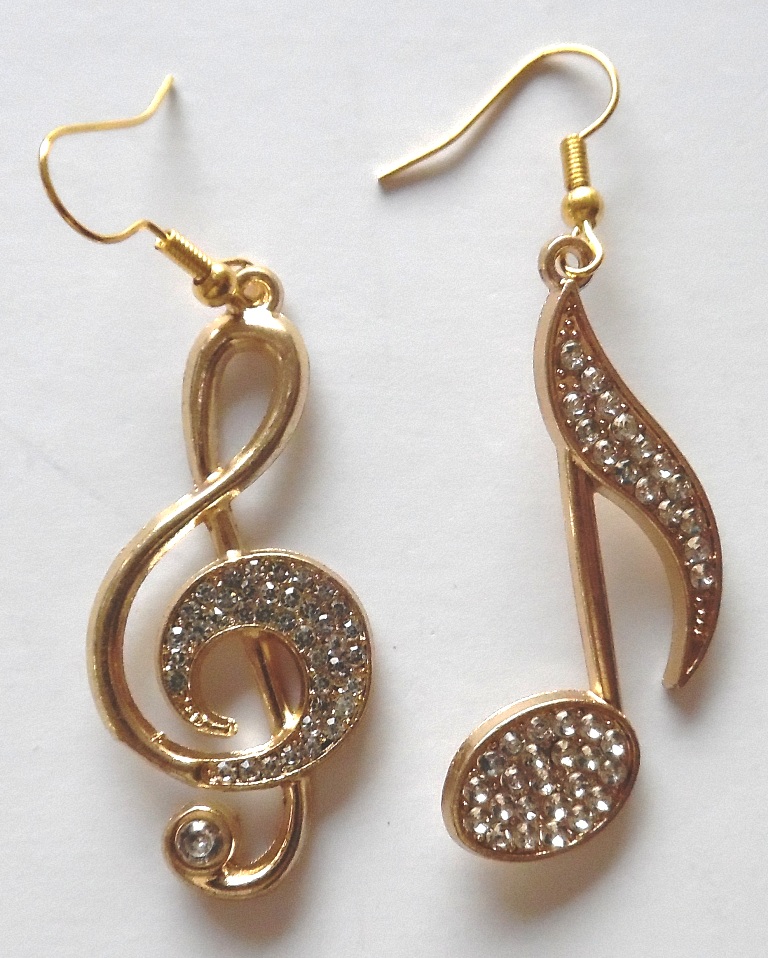 Exquisite Gold Color Music Note Design with Shining Rhinestone Women's Earrings