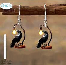 925 Silver Needle Creative Table Lamp Crow Earrings 2D Acrylic