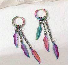Colorful Neutral Stainless Steel Cool Feather Earrings