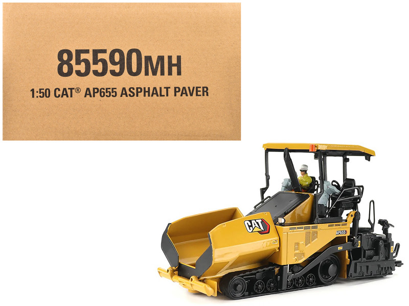 Brand new 1/50 scale diecast model of CAT Caterpillar AP655F Asphalt Paver Yellow