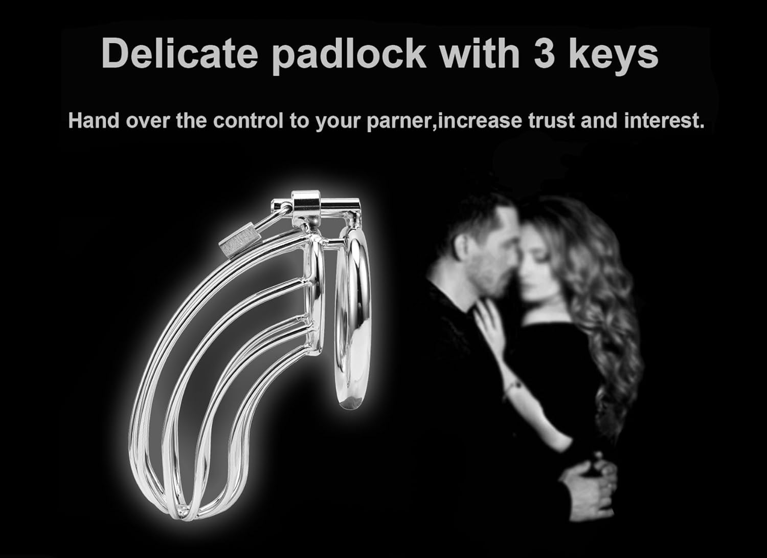 Uleade Male Chastity Device Cock Cage with 3 Sizes of Rings - Premium Metal Silver Locked Cage Lock and 3 Keys Included