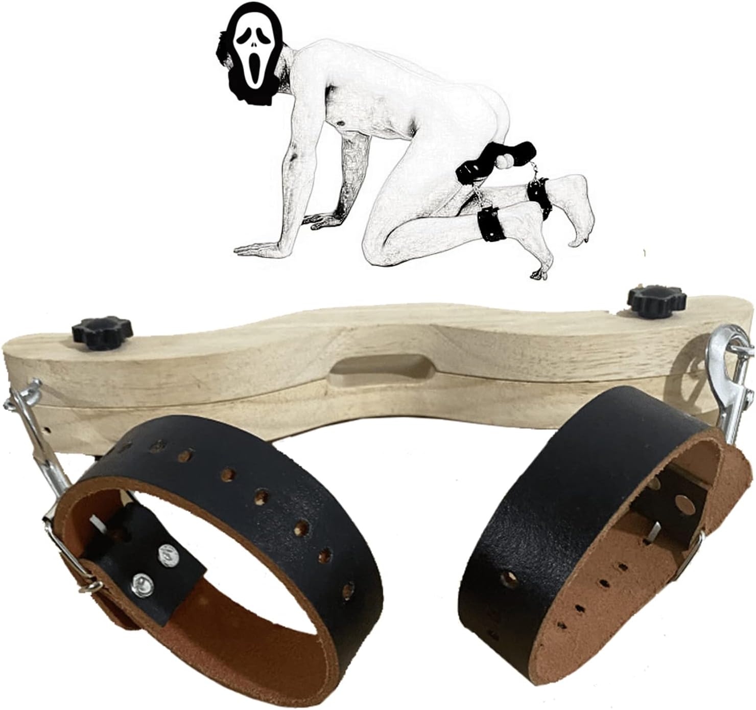 Testicle press with leather ankle cuffs BDSM CBT bondage