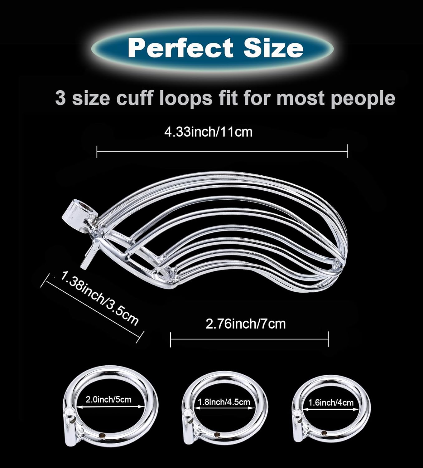 Uleade Male Chastity Device Cock Cage with 3 Sizes of Rings - Premium Metal Silver Locked Cage Lock and 3 Keys Included