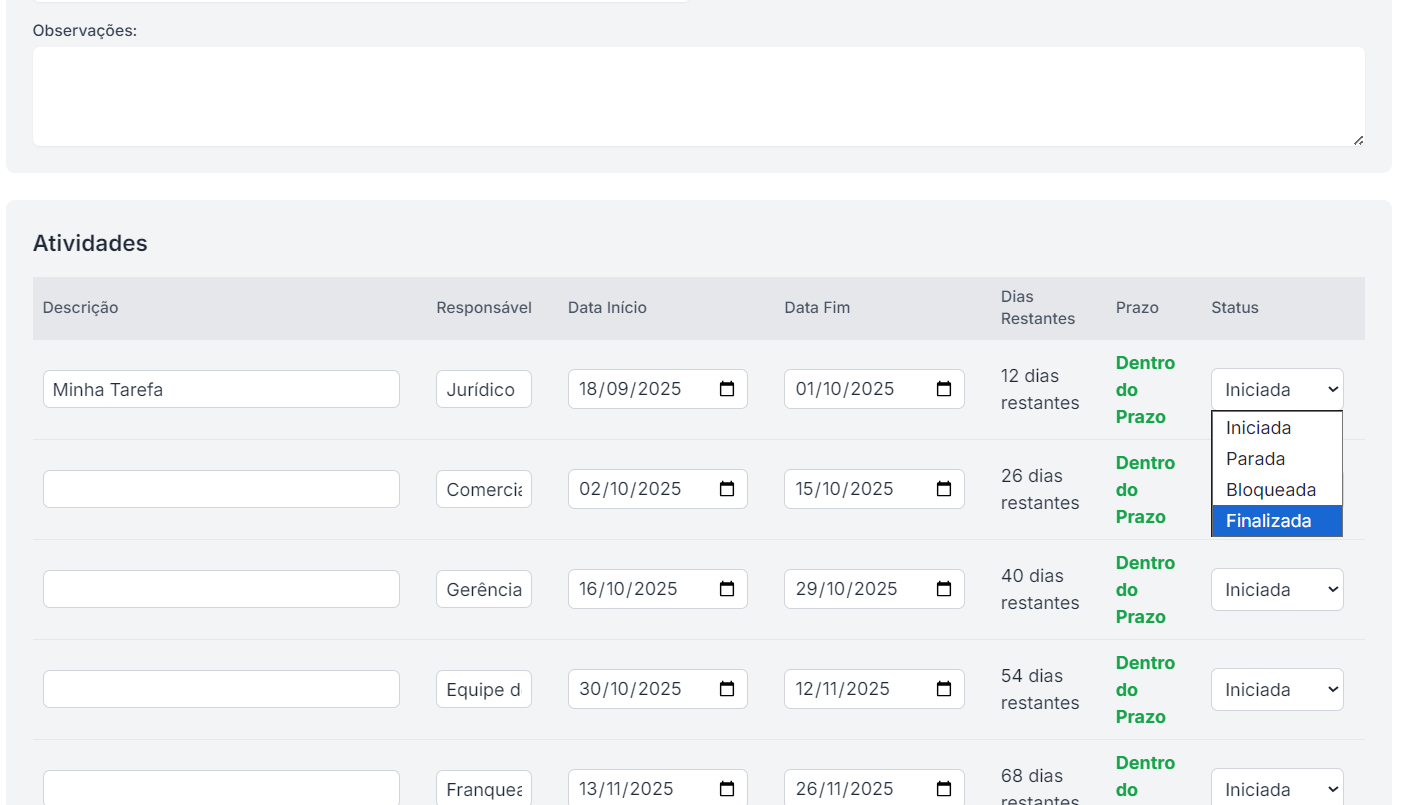 Controle de Projetos On Line