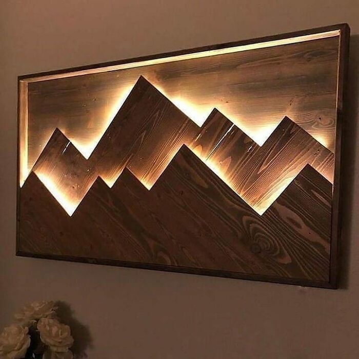Wooden Mountain Wall Art with LED Backlight