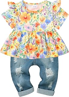 Girls Floral Top and Jeans Set