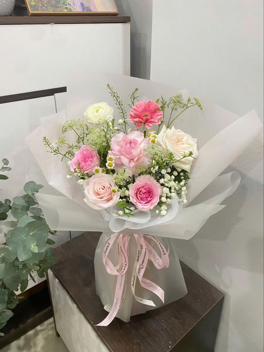 Bó hoa hồng pastel mix