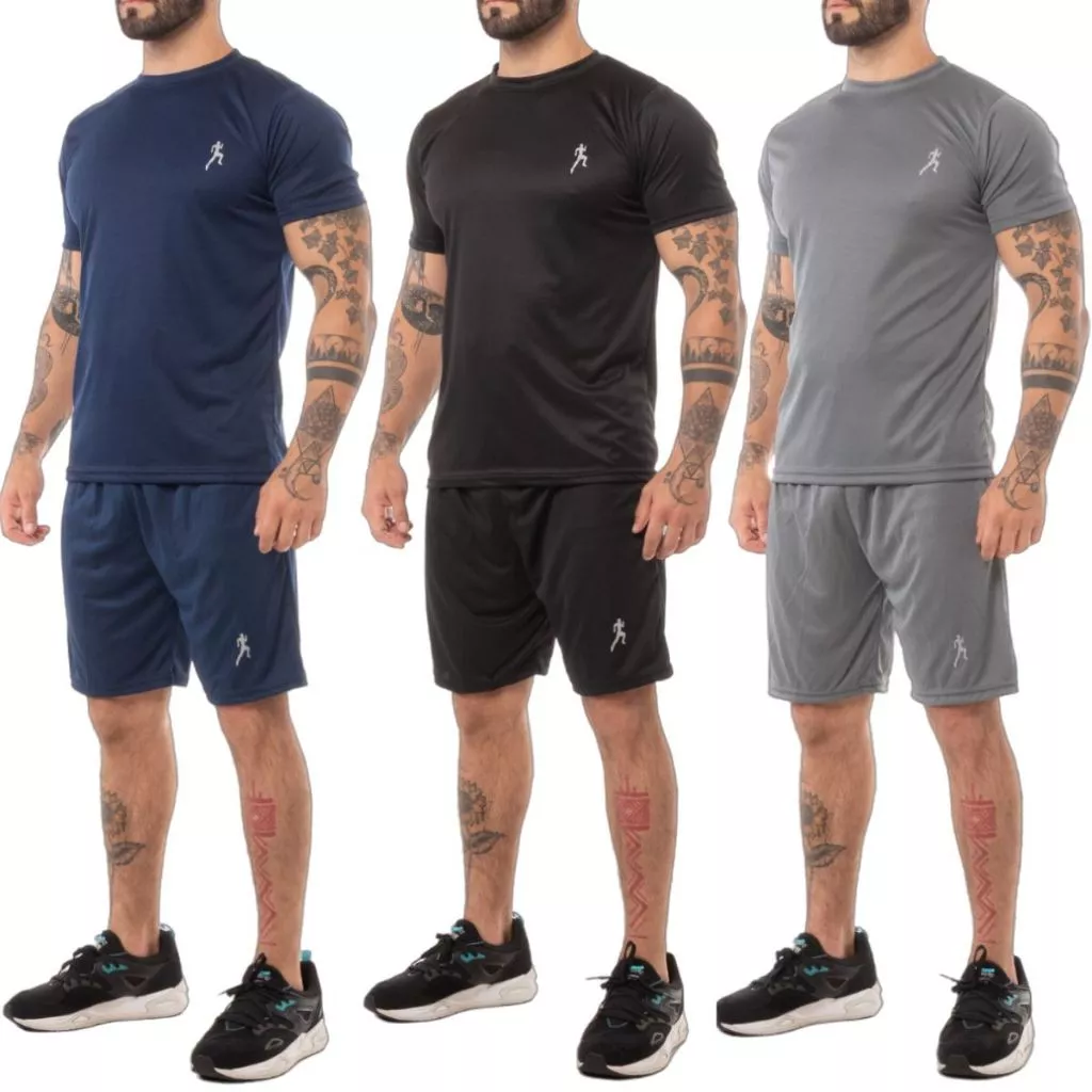 Kit 5 camisetas masculinas + 5 Bermudas Masculinas Academia - Conjunto