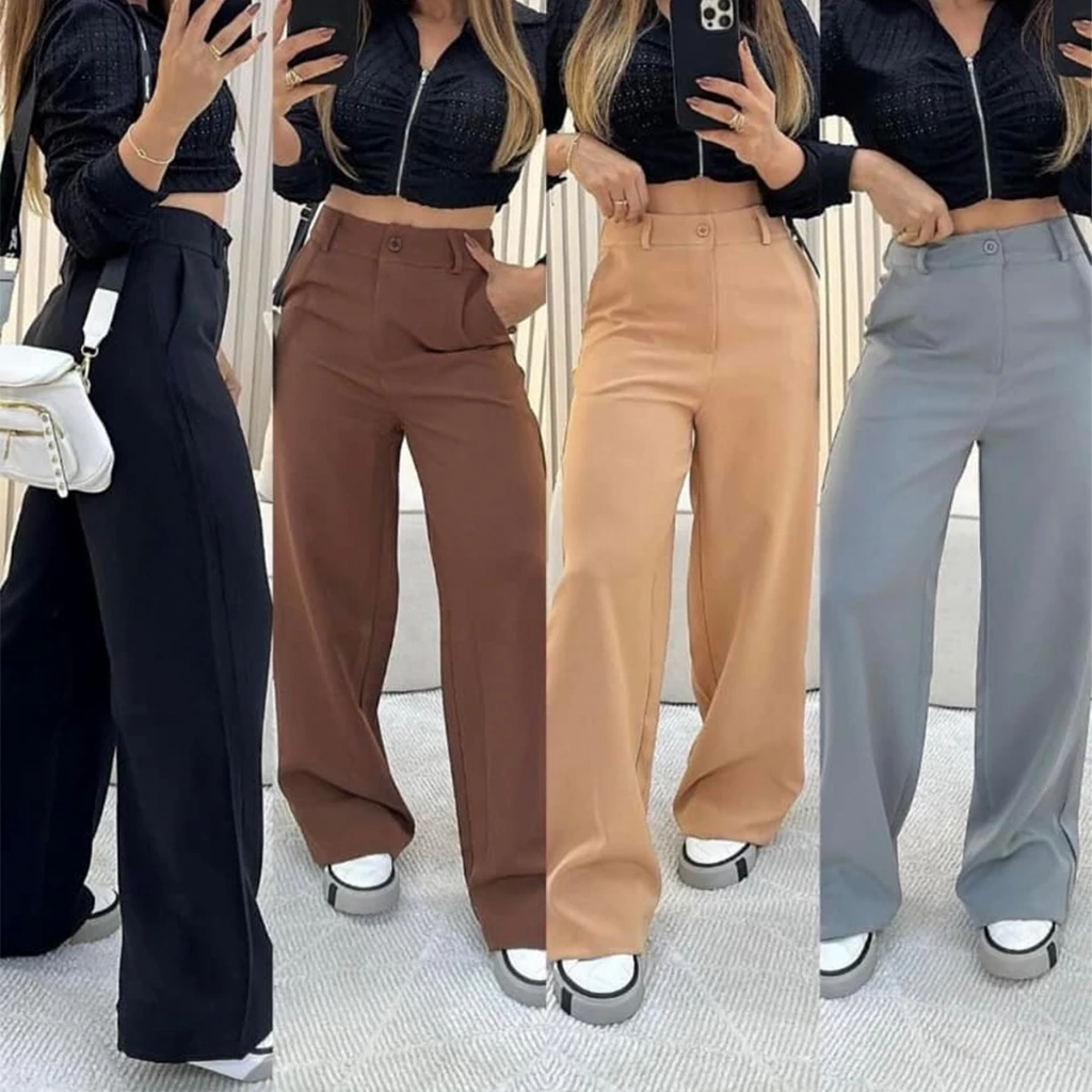 Calça Pantalona Alfaiataria Premium Cintura Alta Com Bolso PROMOÇÃO