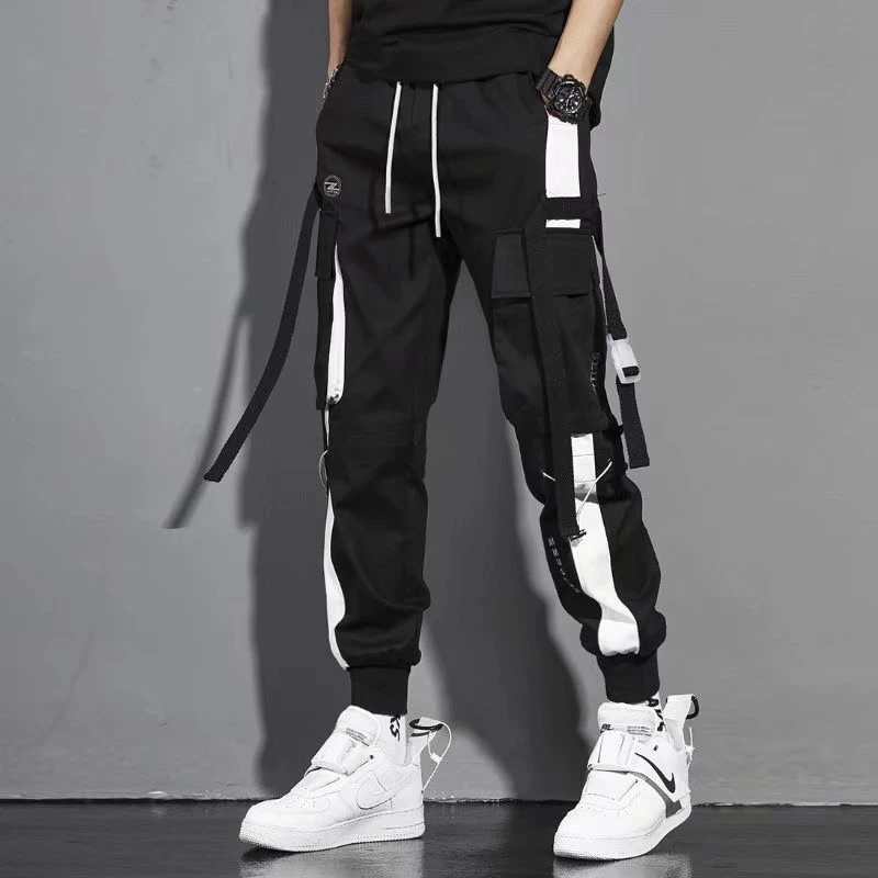 Camiseta Manga Curta Gola Redonda Roupas Masculinas Conjunto De Estampa Tamanho + Hip-Hop Calças De Carga Masculina Joggers Pretas