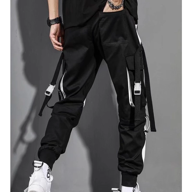 Camiseta Manga Curta Gola Redonda Roupas Masculinas Conjunto De Estampa Tamanho + Hip-Hop Calças De Carga Masculina Joggers Pretas