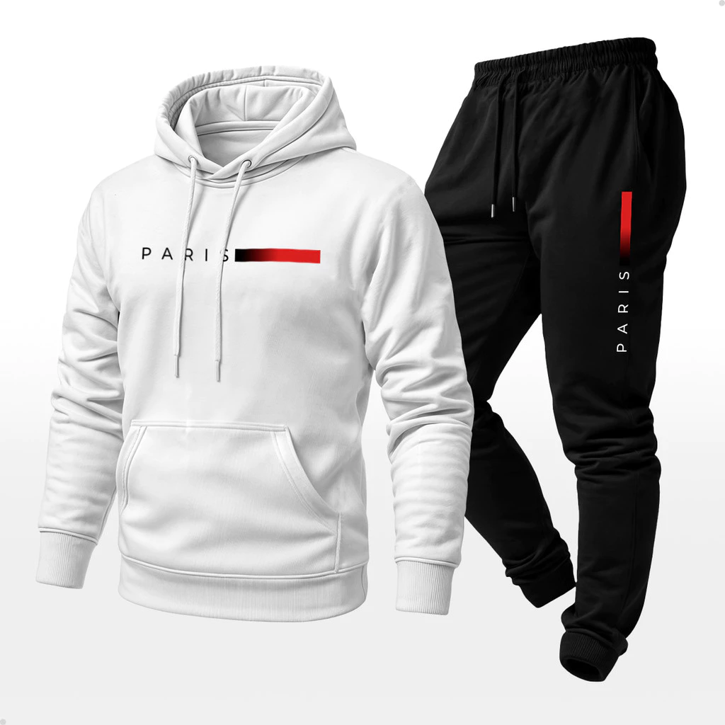 Conjunto Moletom Unissex Estampado Paris Calça e Blusa Canguruv