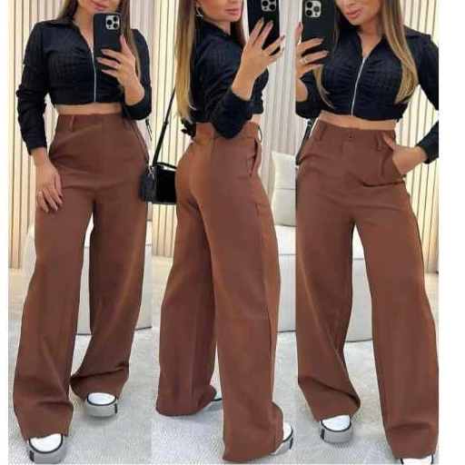 Calça Pantalona Alfaiataria Premium Cintura Alta Com Bolso PROMOÇÃO