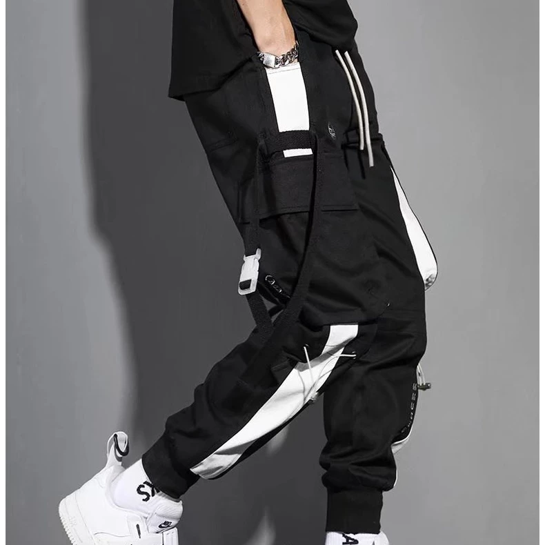 Camiseta Manga Curta Gola Redonda Roupas Masculinas Conjunto De Estampa Tamanho + Hip-Hop Calças De Carga Masculina Joggers Pretas