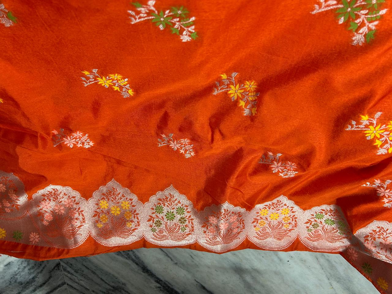 Embroidered Orange Saree