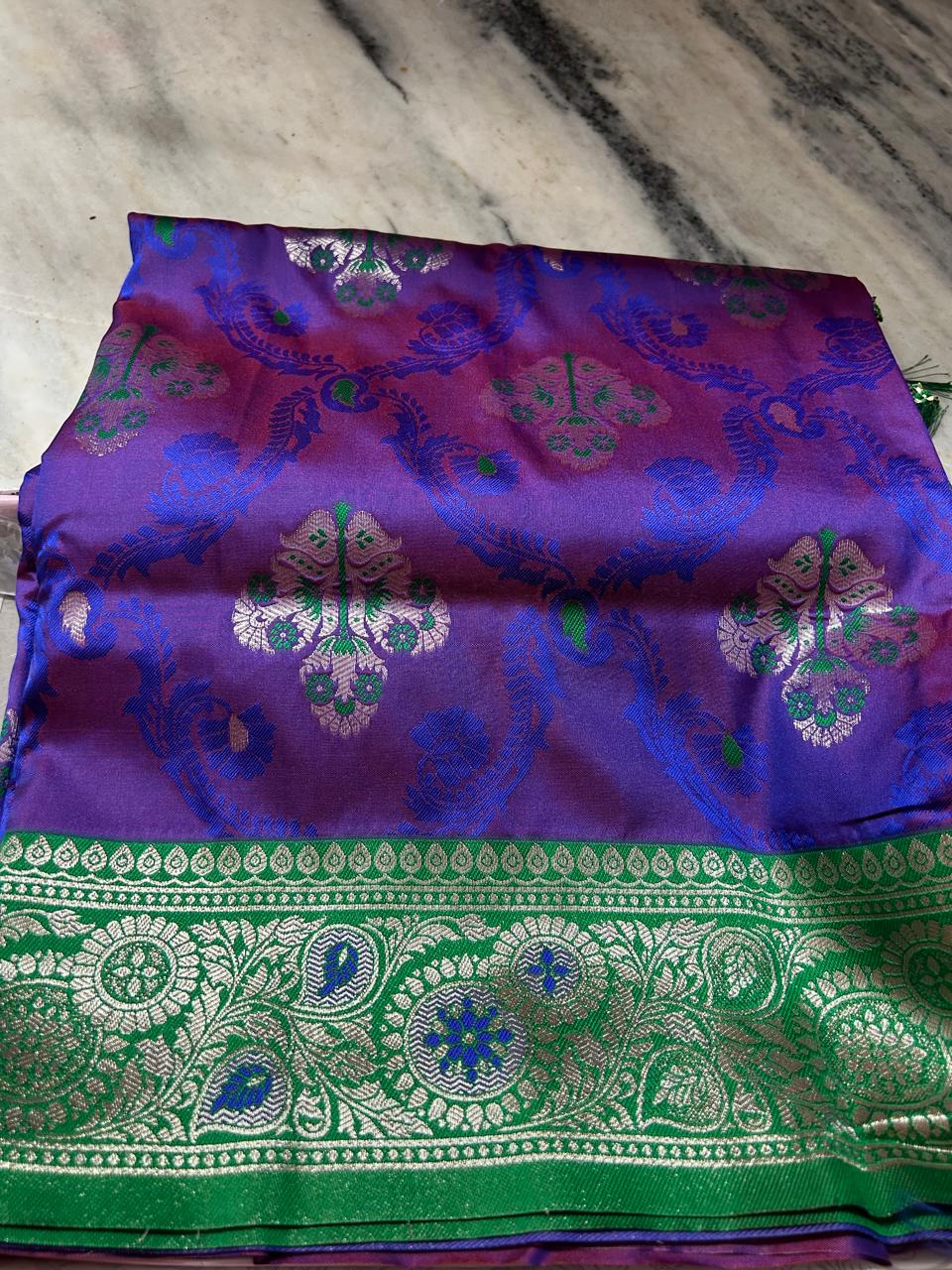 Purple and Green Silk Saree
