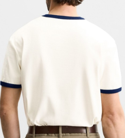 White T-Shirt with Navy Trim