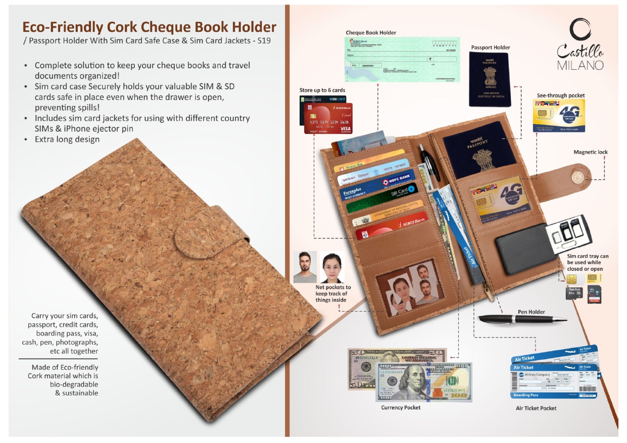 Eco-Friendly Cork Cheque Book Holder