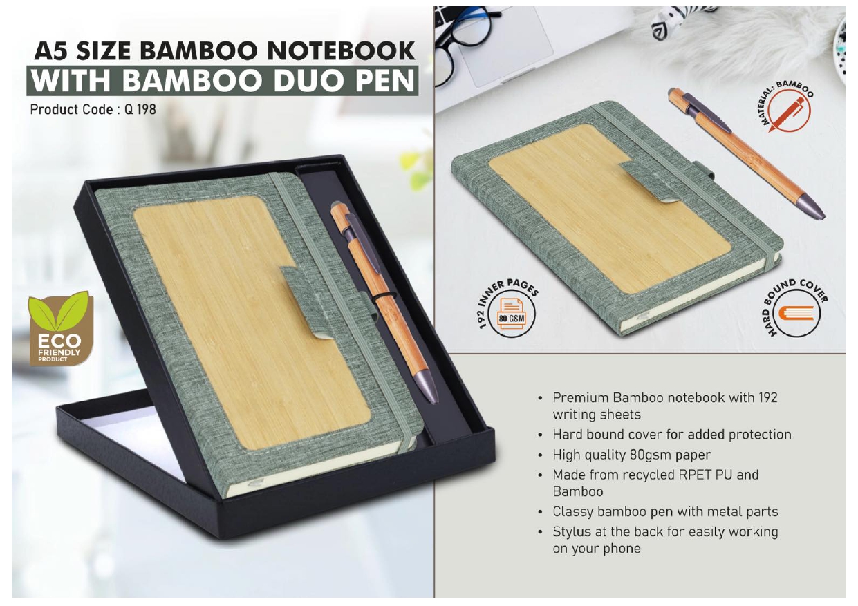 A5 Size Bamboo Notebook with Bamboo Duo Pen MIN 100 PCS 