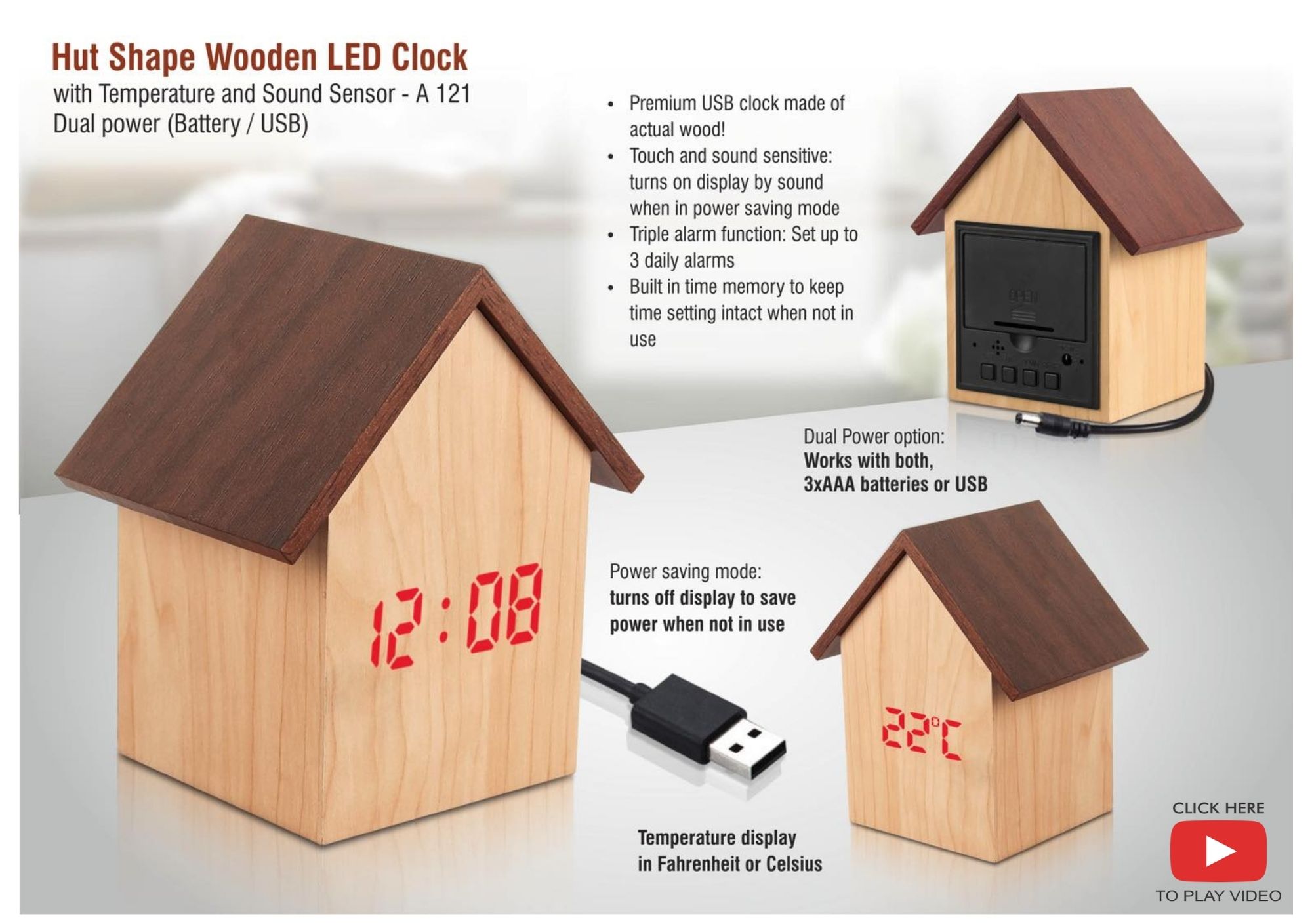 Hut Shape Wooden LED Clock Min Order 250