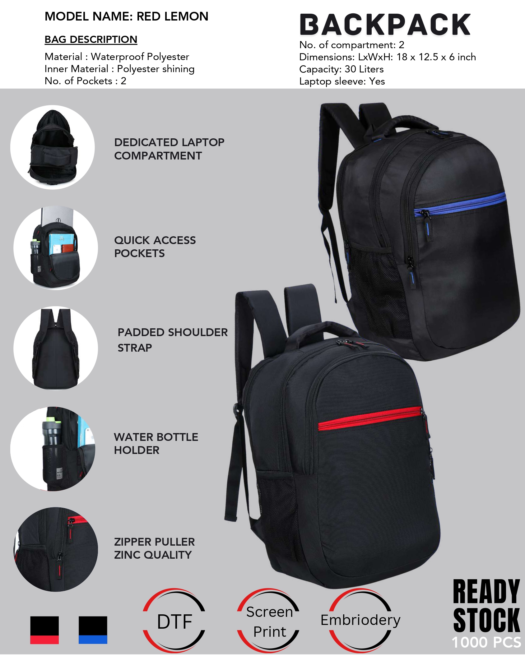 Red Lemon Waterproof Backpack