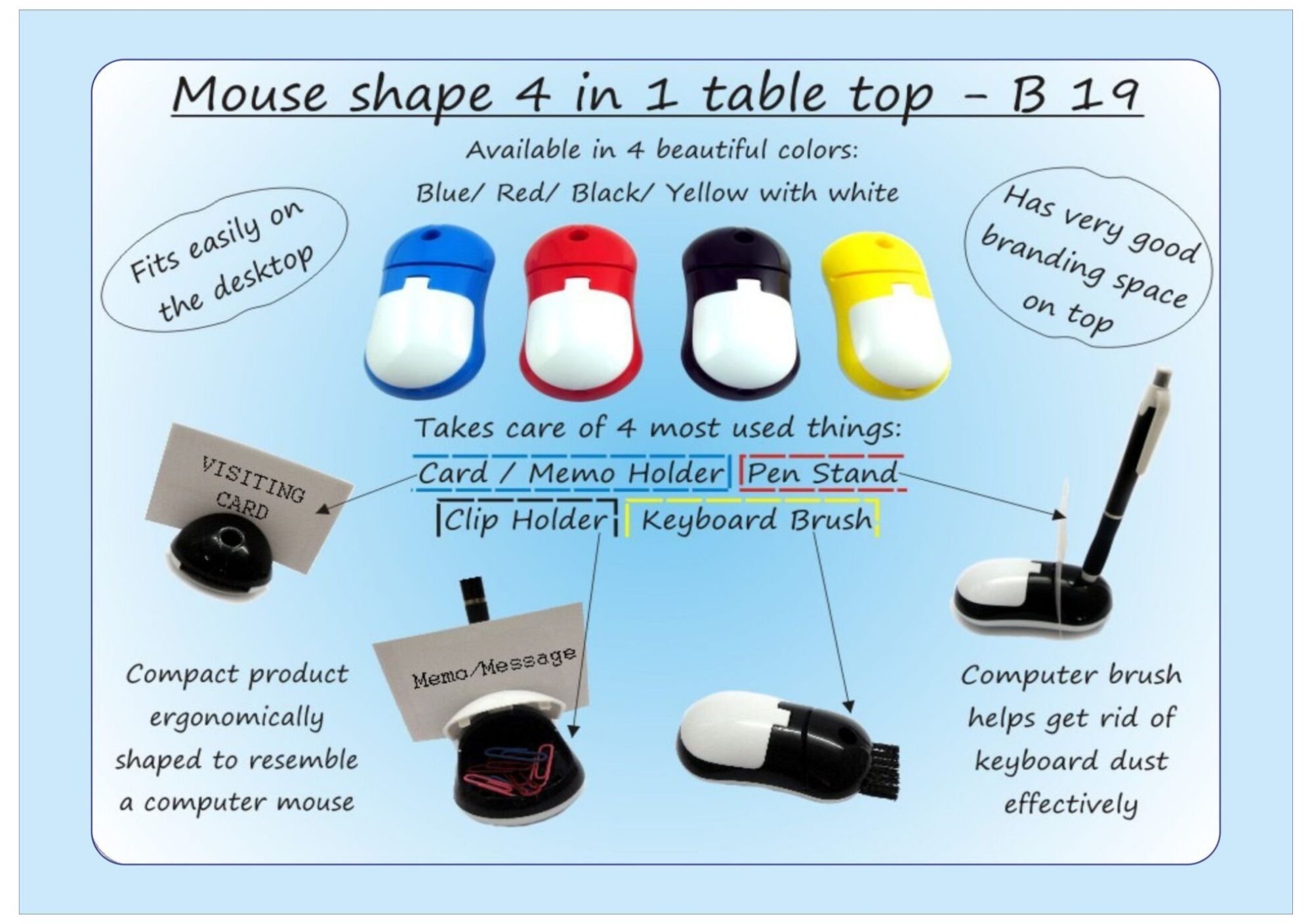 Mouse Shape 4-in-1 Table Top Min Order 250 Assorted Colors