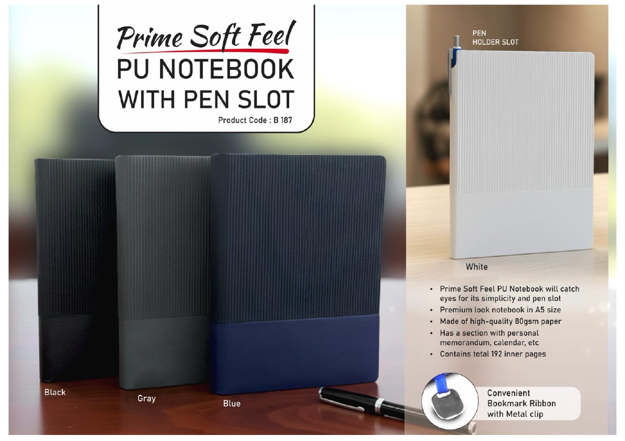 Prime Soft Feel PU Notebook with Pen Slot