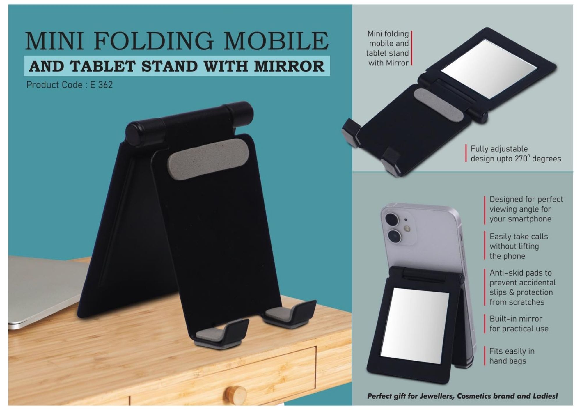 Mini Folding Mobile and Tablet Stand with Mirror